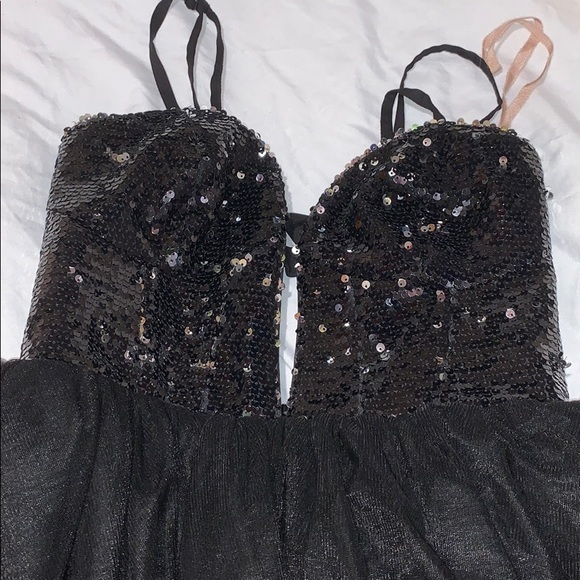 Free people black tulle sequin dress cute outs - Picture 2 of 7